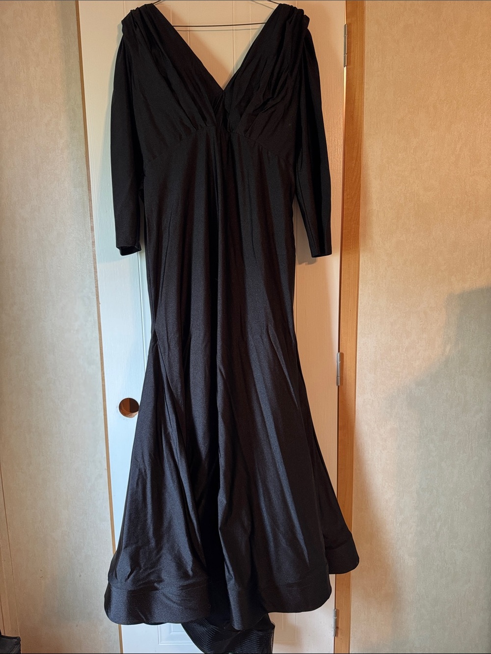 May Queen Black Long Sleeve V-Neck Evening Gown
